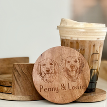 Load image into Gallery viewer, Custom Pet Portrait Engraved Wooden Coasters, Set of 4
