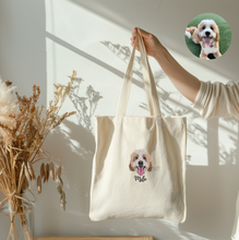 Load image into Gallery viewer, Custom Embroidered Pet Portrait Canvas Tote
