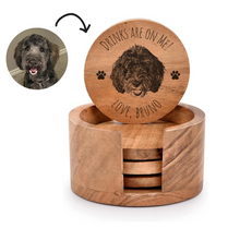 Load image into Gallery viewer, Custom Pet Portrait Engraved Wooden Coasters, Set of 4
