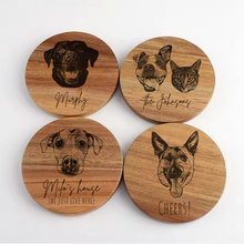 Load image into Gallery viewer, Custom Pet Portrait Engraved Wooden Coasters, Set of 4
