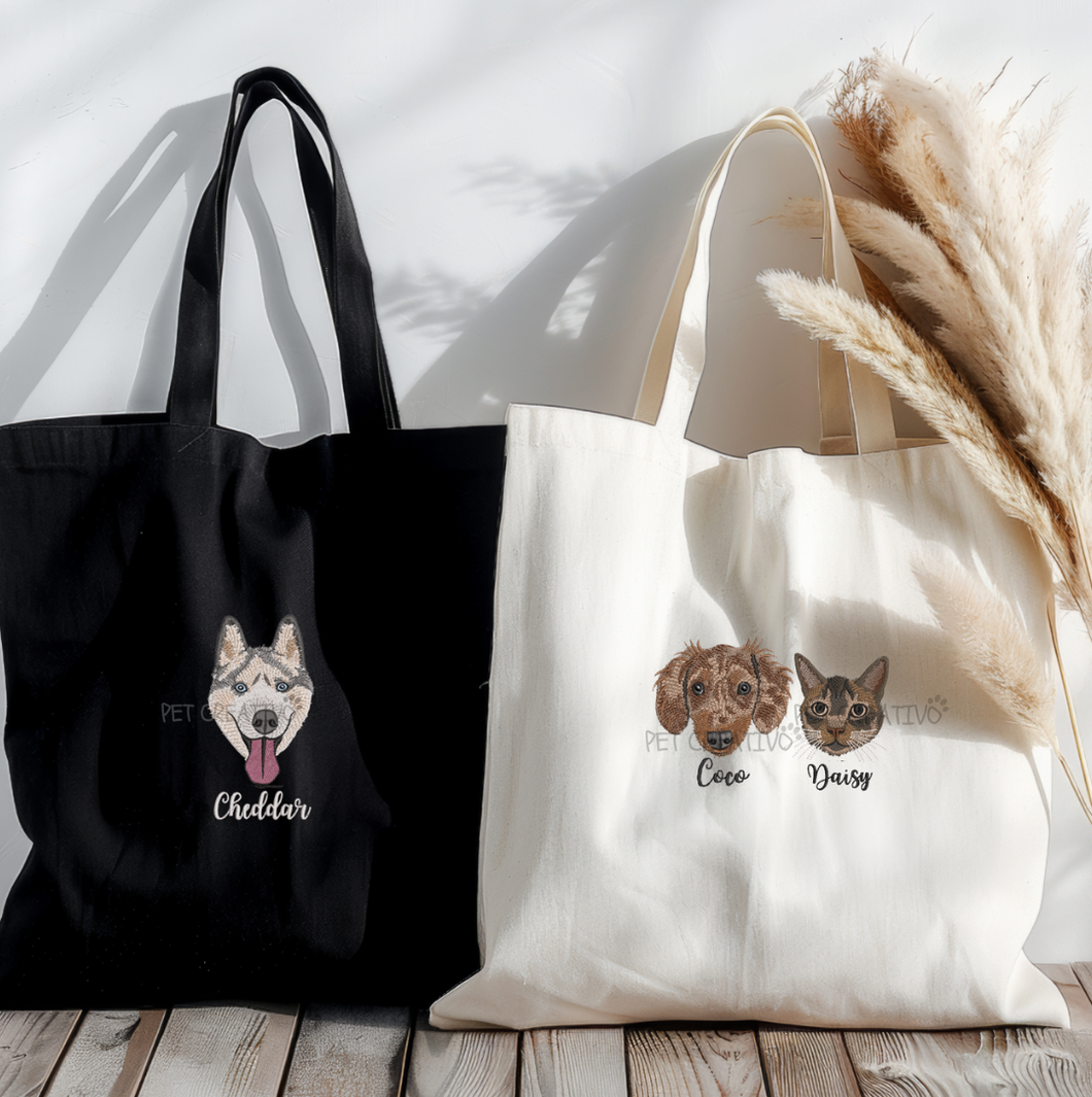 Custom Embroidered Pet Portrait Canvas Tote