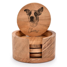 Load image into Gallery viewer, Custom Pet Portrait Engraved Wooden Coasters, Set of 4
