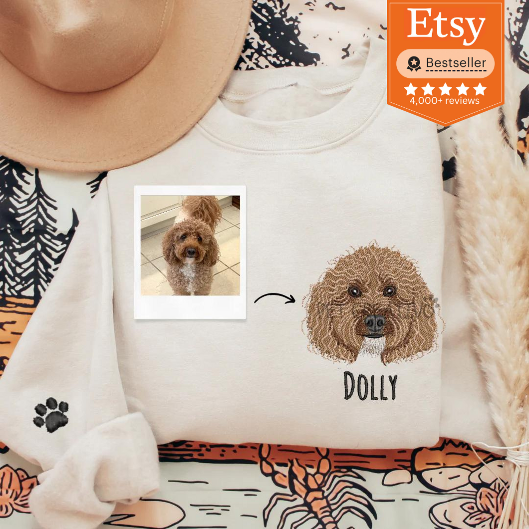 Custom Embroidered Pet Portrait Sweatshirt, Unisex