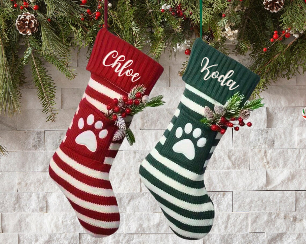 Custom EMBROIDERED Christmas Stockings, Custom Stocking for Dog, Personalized Dog Christmas Paw Stocking with Name, Dog Mom Christmas Gift