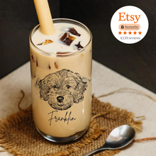 Load image into Gallery viewer, Custom Pet Glass Portrait Glass Mug with Bamboo Lid &amp; Straw
