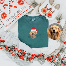 Load image into Gallery viewer, Embroidered Custom Pet Portrait T-Shirt for Christmas, UNISEX fit, Comfort Colors
